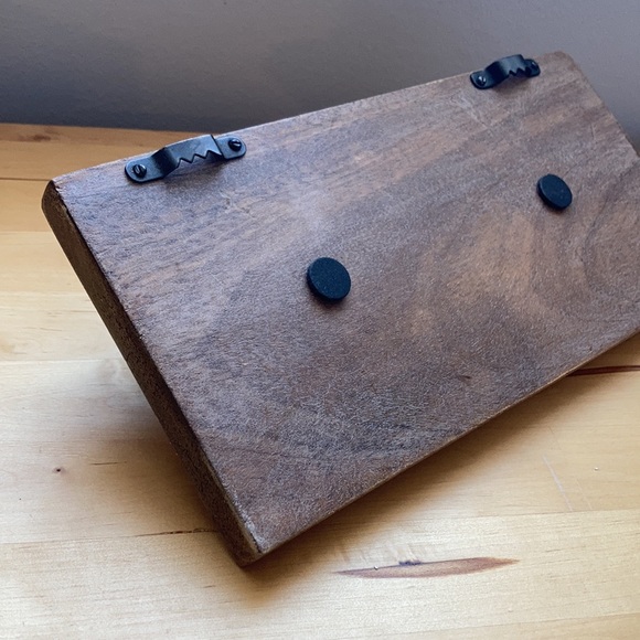 Urban Outfitters dark wood hand painted boho wall shelf w/ 2 hooks made in India - Picture 6 of 9